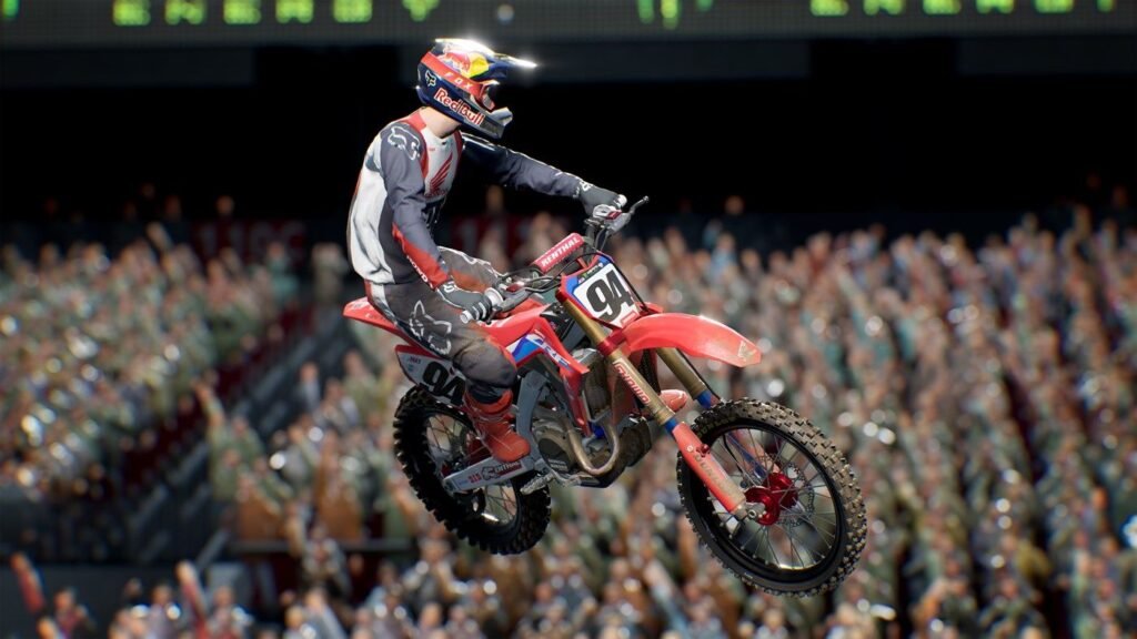 moto durante il salto in Monster Energy Supercross: The Official Videogame 4 recensione