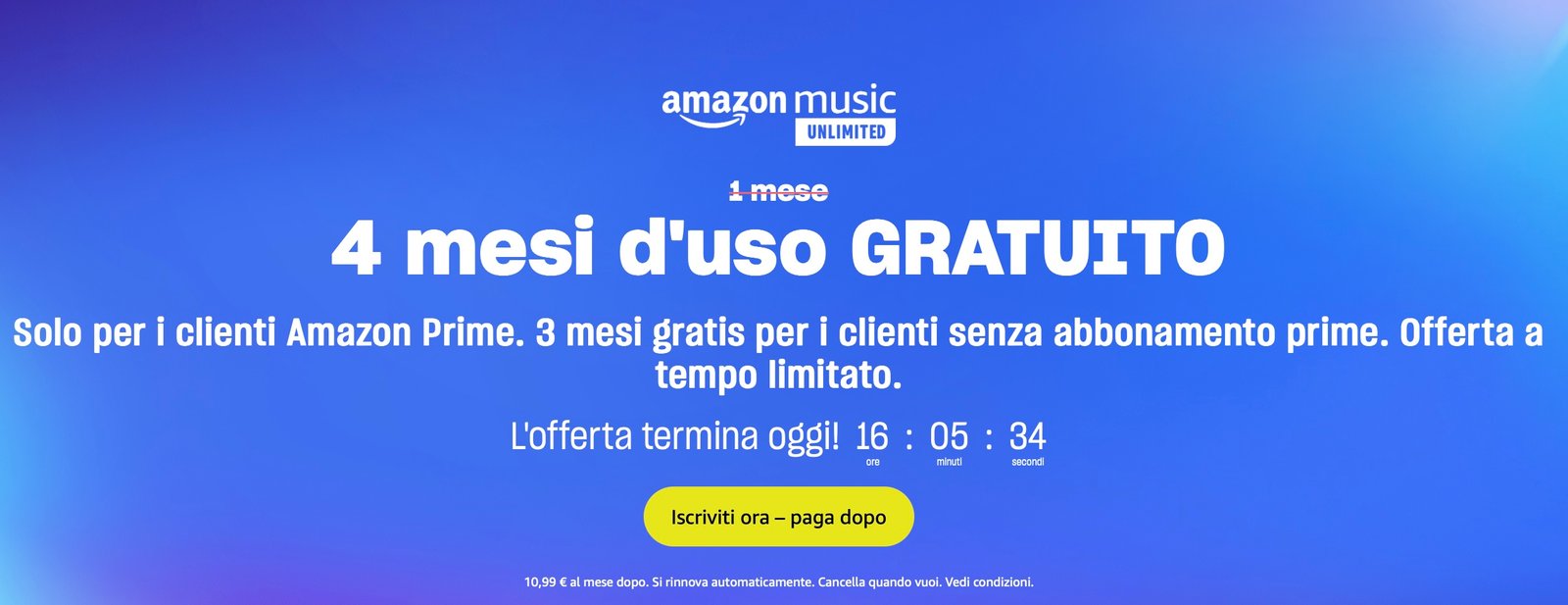Amazon Music Unlimited 4 mesi gratis