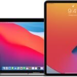 MacBook Air, iPad, iPhone e Apple TV disposti in modo ordinato su sfondo bianco, mostrando i dispositivi elettronici di Apple.