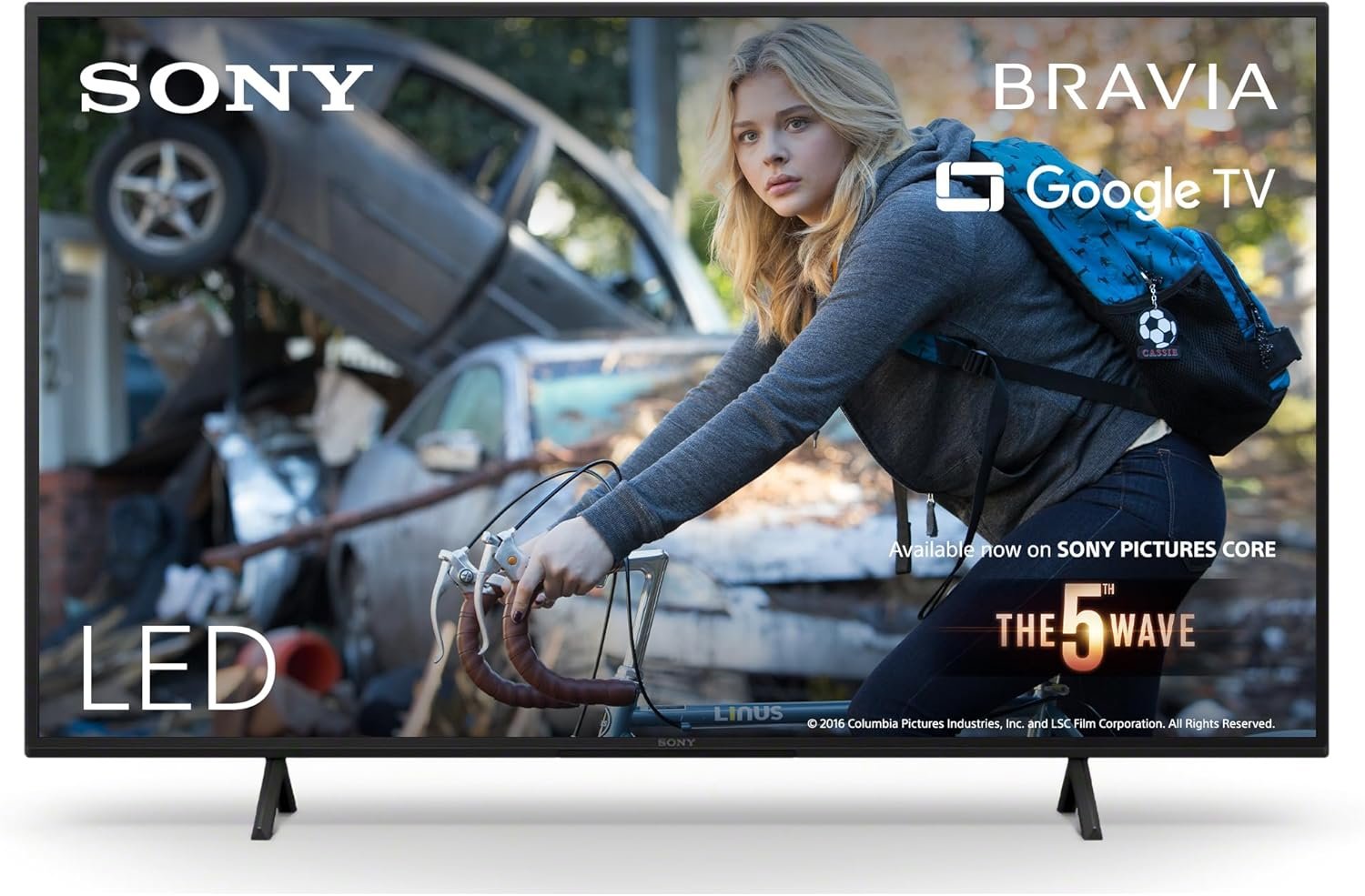 Televisore Sony Bravia LED con schermo grande e logo Google TV visibile.