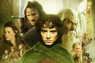 Rappresentazione di personaggi principali de Il Signore degli Anelli, tra cui Frodo, Aragorn e Gandalf.