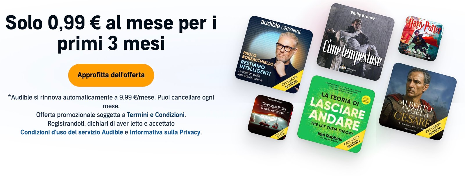 Audible a soli 0,99 € per tre mesi